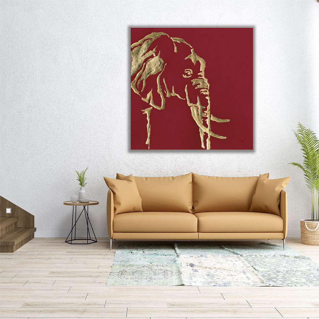 Gilded Elephant on Red - Canvas Print Wall Art