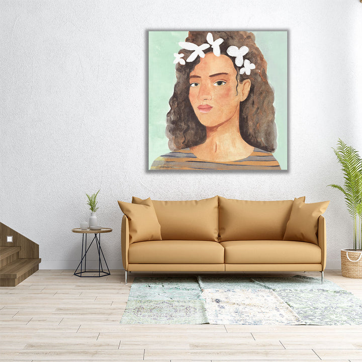 Folk Art Portrait III - Canvas Print Wall Art]