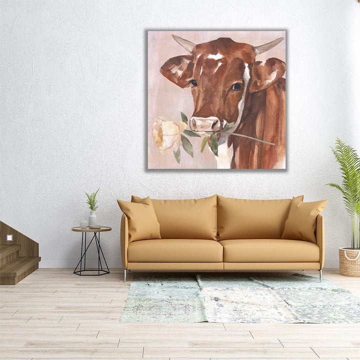 Peony Cow I - Canvas Print Wall Art