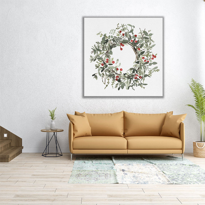 Holly Farmhouse Wreath I - Canvas Print Wall Art