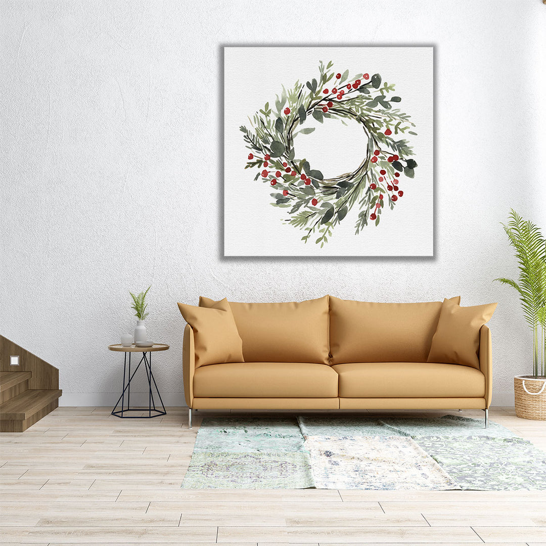 Holly Farmhouse Wreath II - Canvas Print Wall Art