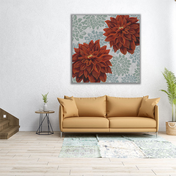 Woodblock Dahlias I - Canvas Print Wall Art