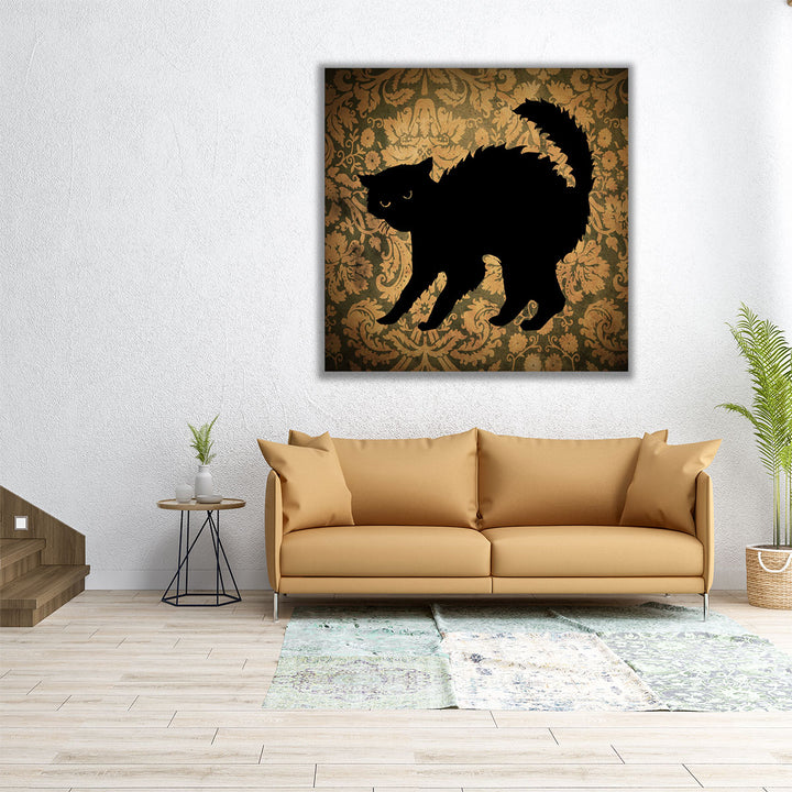 Cat & Damask - Canvas Print Wall Art