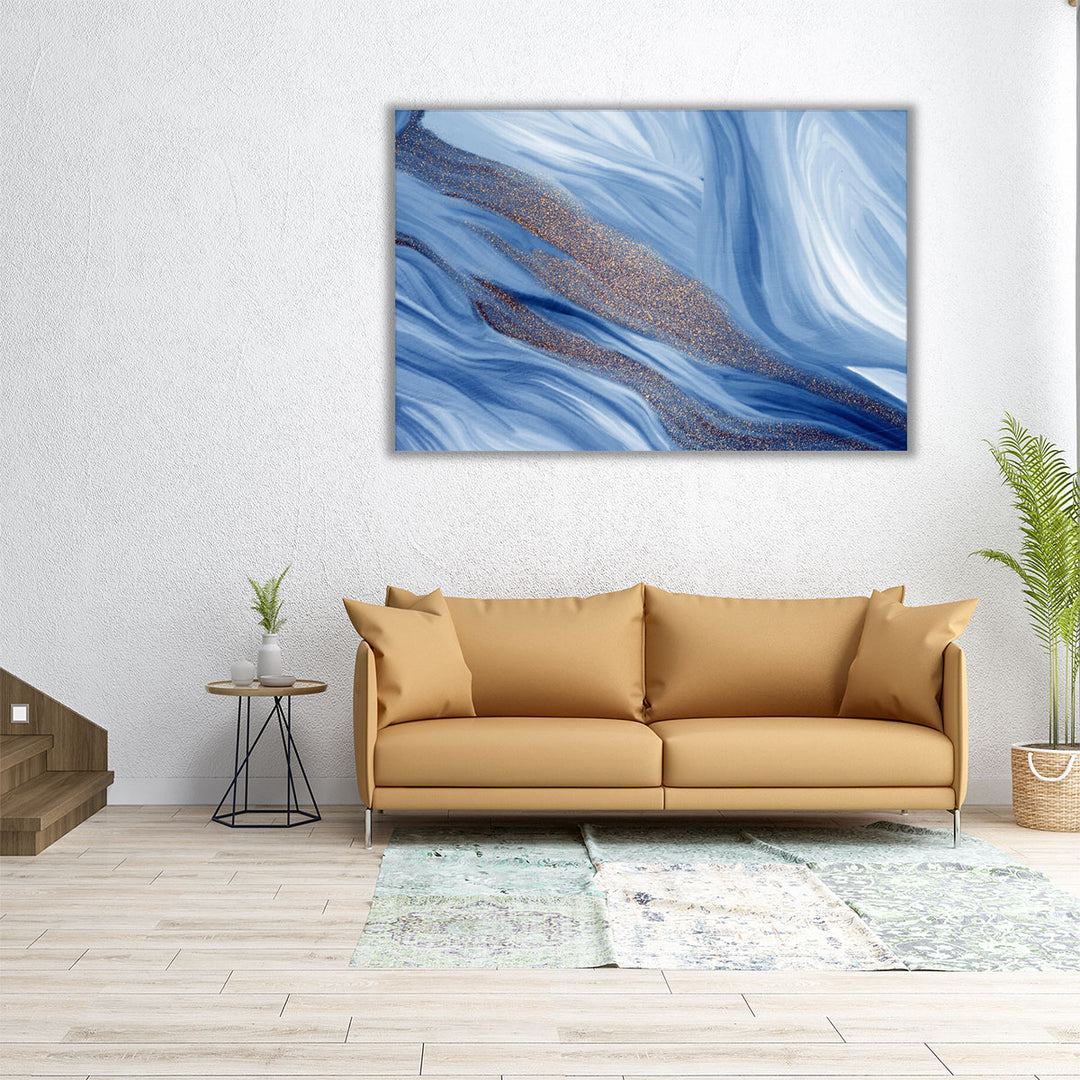 Blue Waves Of Gold - Canvas Print Wall Art