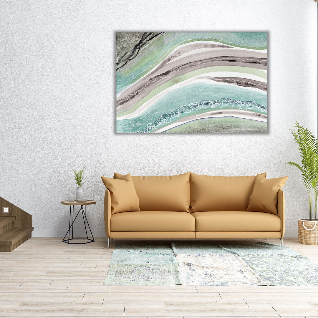 Abstract Greens Mauve Rivers 1 - Canvas Print Wall Art