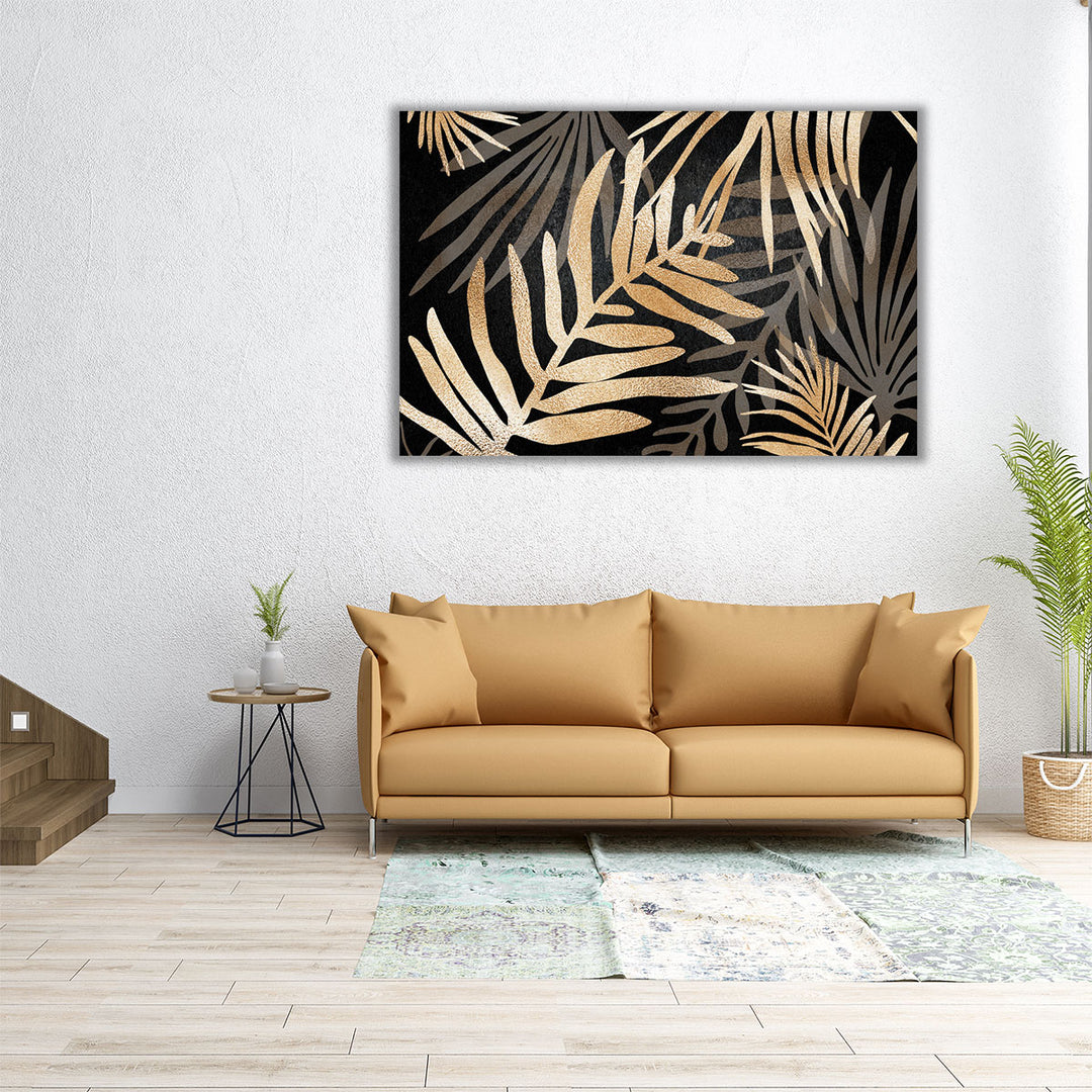 Glam Leaves Black Gold 3 - Canvas Print Wall Art