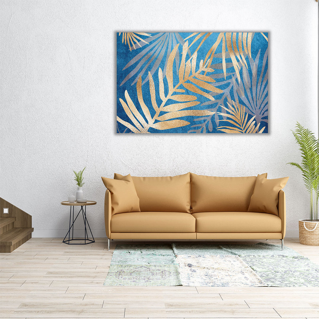 Glam Leaves Blue - Canvas Print Wall Art