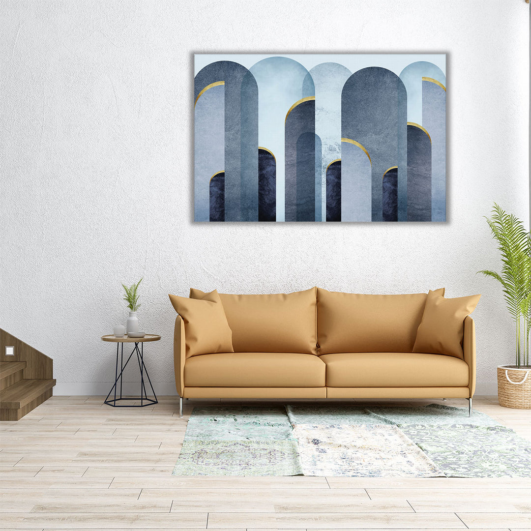 MidCentury Arches Blue Gold - Canvas Print Wall Art