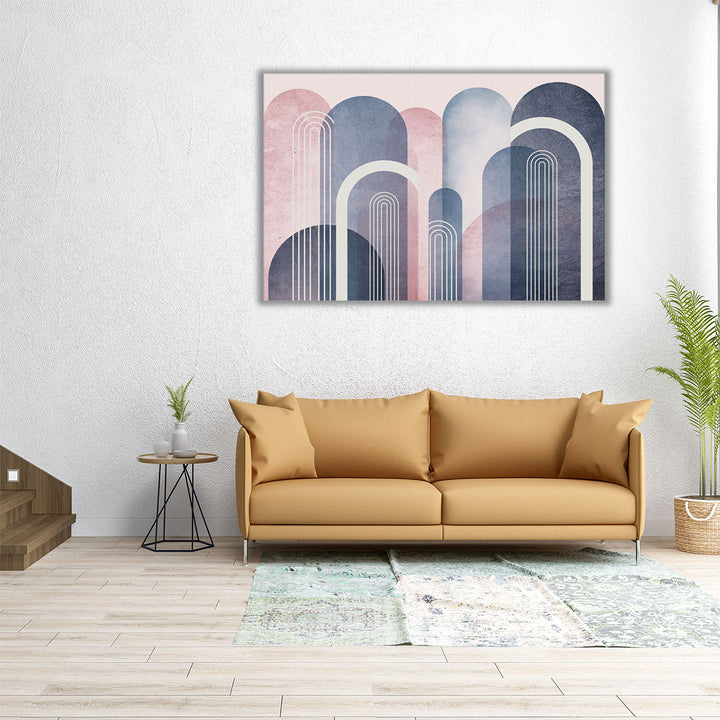 MidCentury Arches Blush Navy - Canvas Print Wall Art