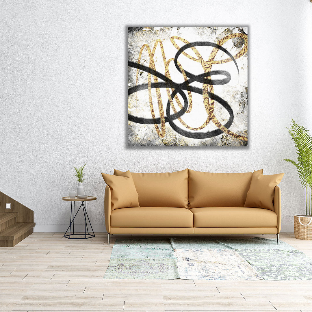 Gold And Black Scribbles 1 - Canvas Print Wall Art