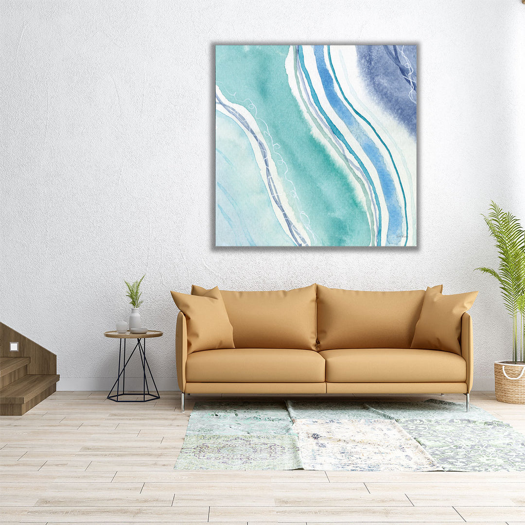 Abstract Blue Teal Waves 3 - Canvas Print Wall Art