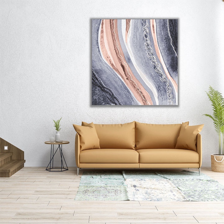 Abstract Blue Peach Rivers 3 - Canvas Print Wall Art