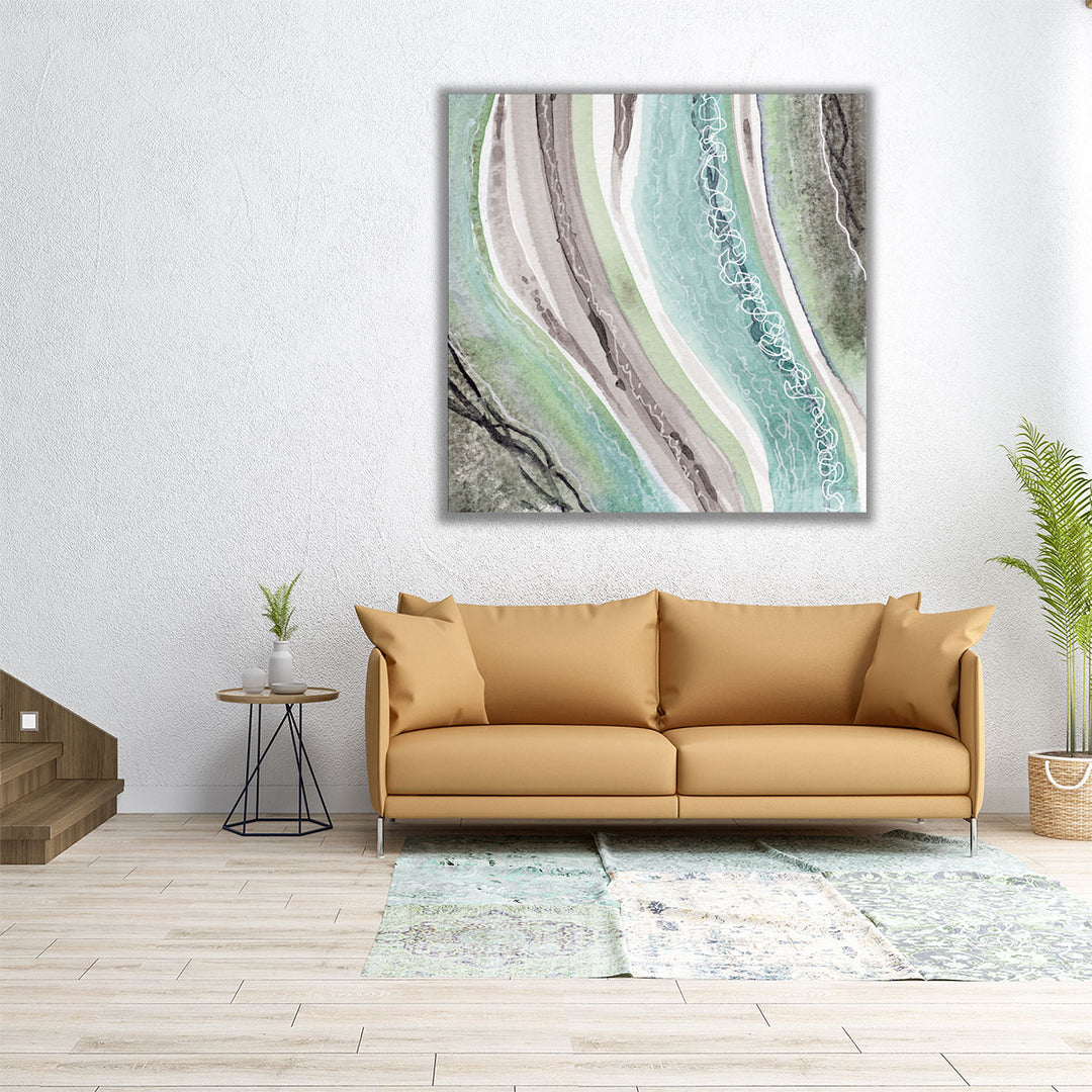 Abstract Green Mauve Rivers 3 - Canvas Print Wall Art