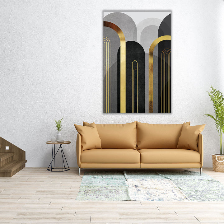 MidCentury Arches Black Gold 1- Canvas Print Wall Art