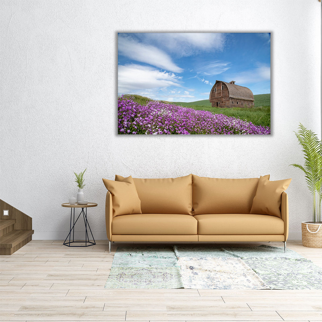 Palouse Barn And Flowers II - Canvas Print Wall Art