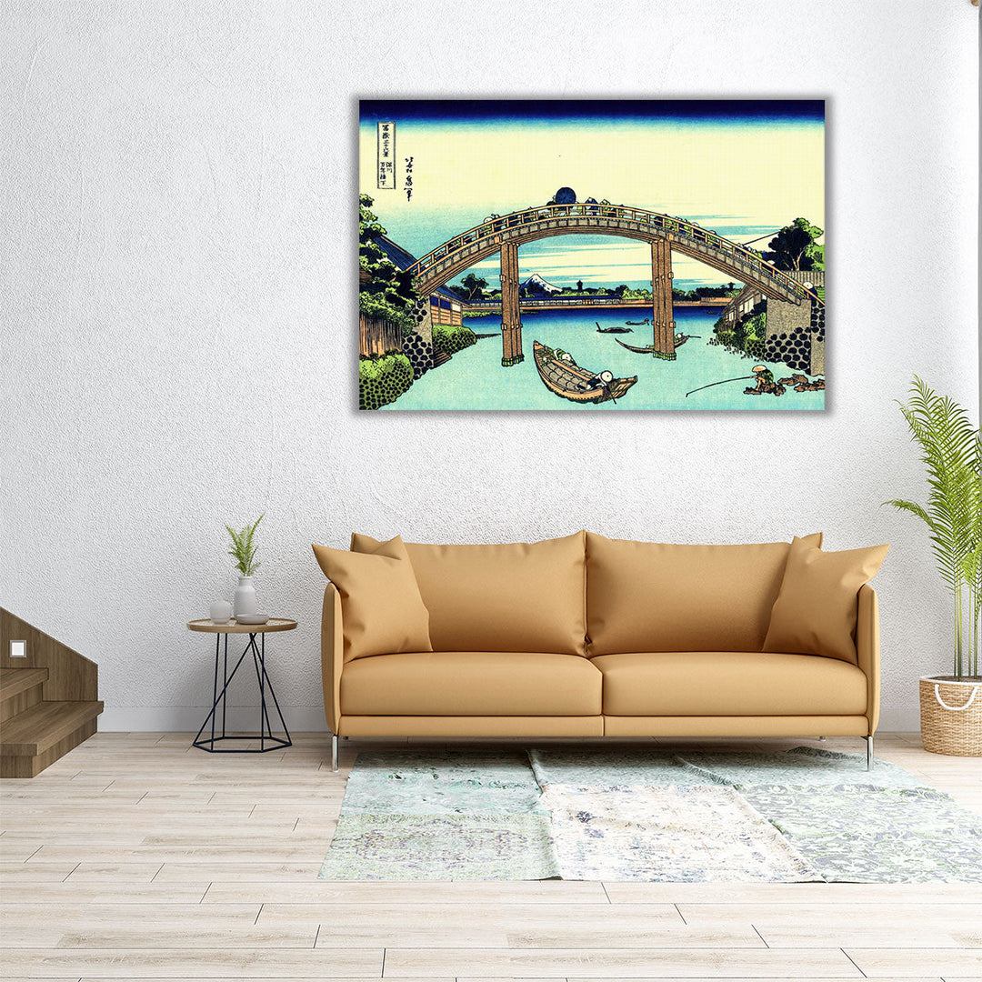 Fuji Seen Through The Mannen Bridge At Fukagawa - Canvas Print Wall Art