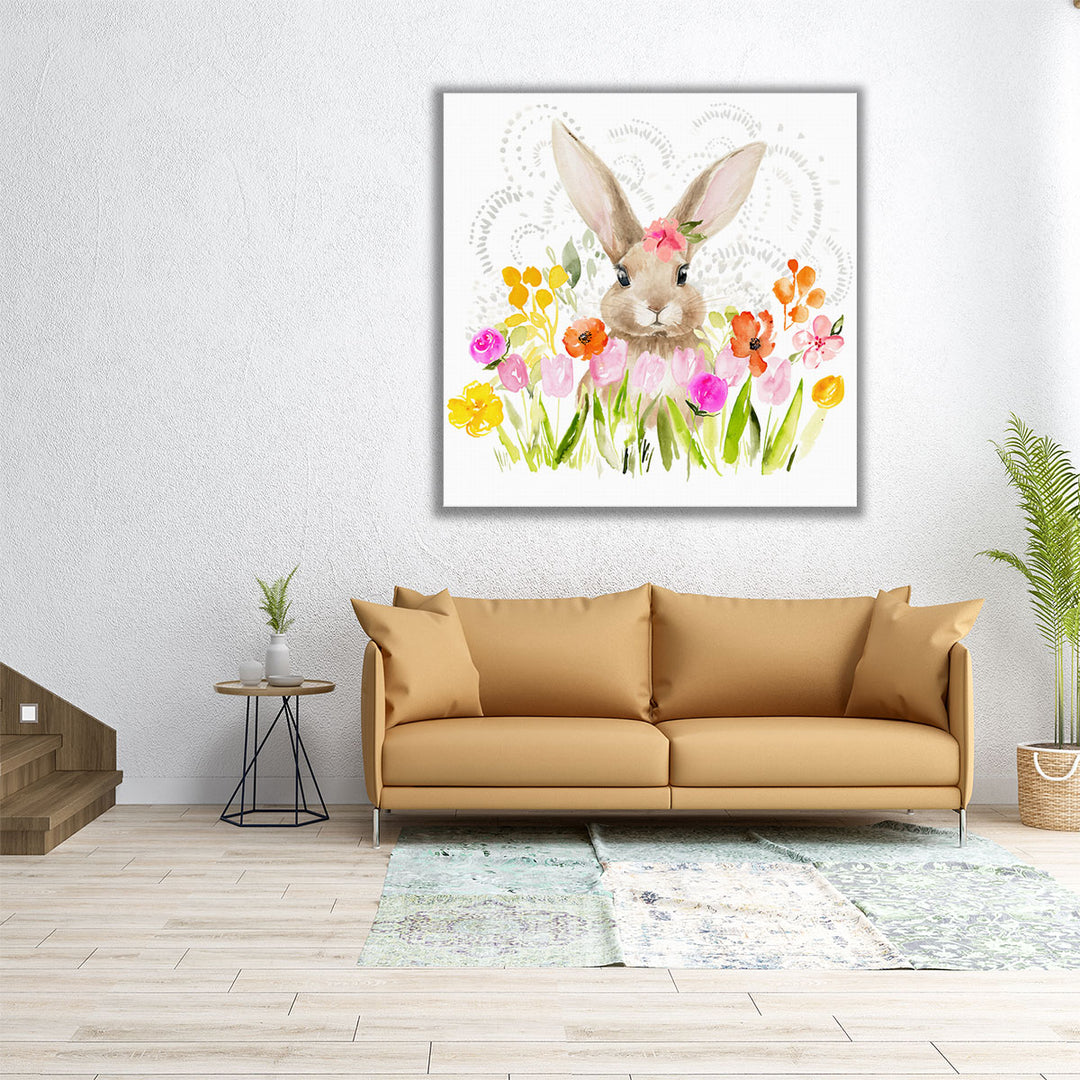 April Flowers and Bunny I - Canvas Print Wall Art