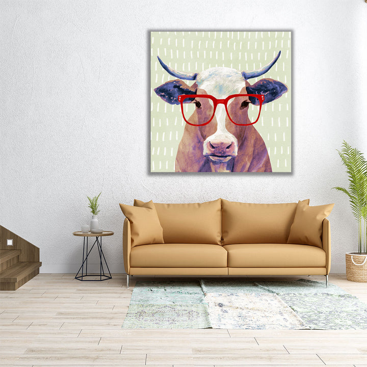 Bespectacled Bovine I - Canvas Print Wall Art