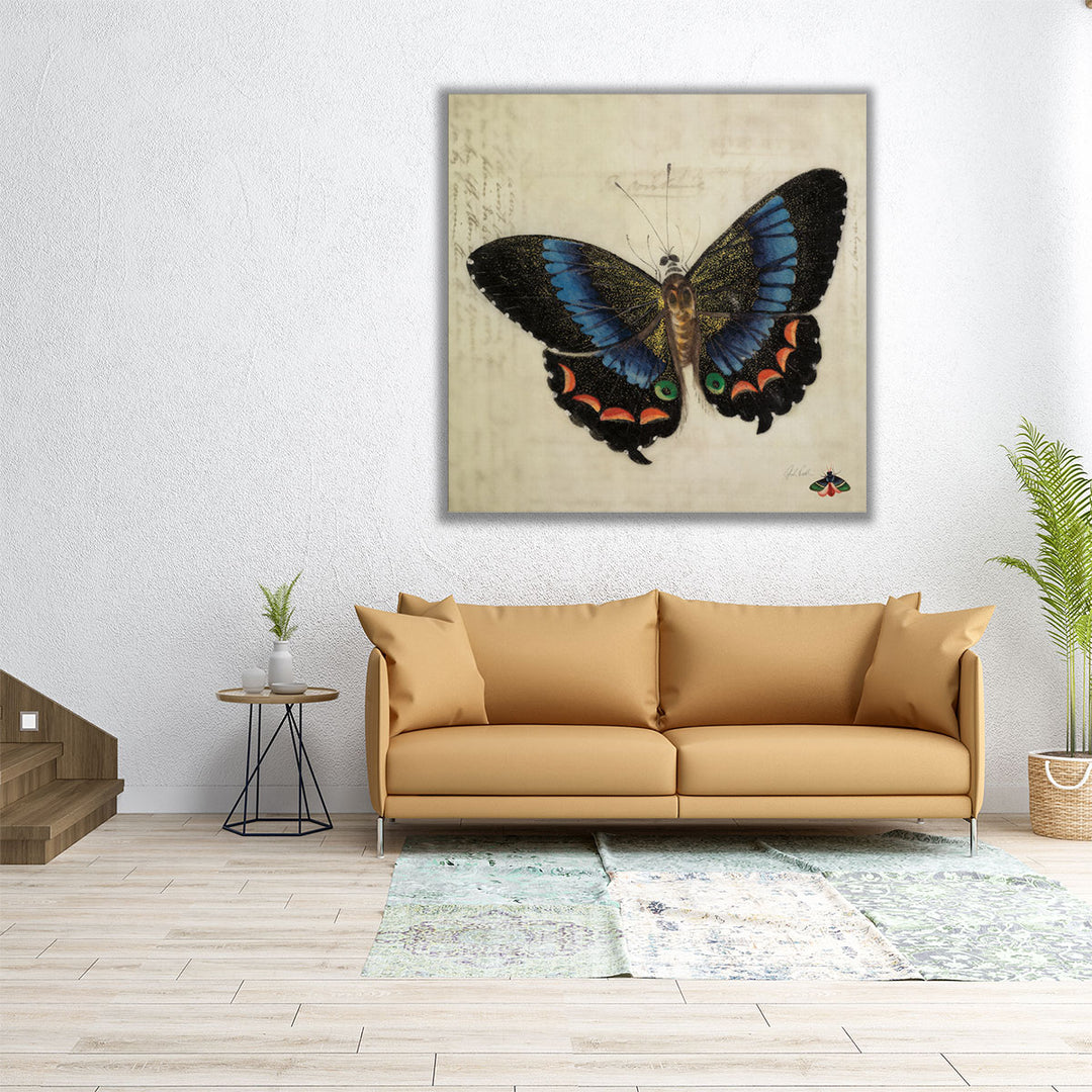 Vintage Blue Butterfly - Canvas Print Wall Art