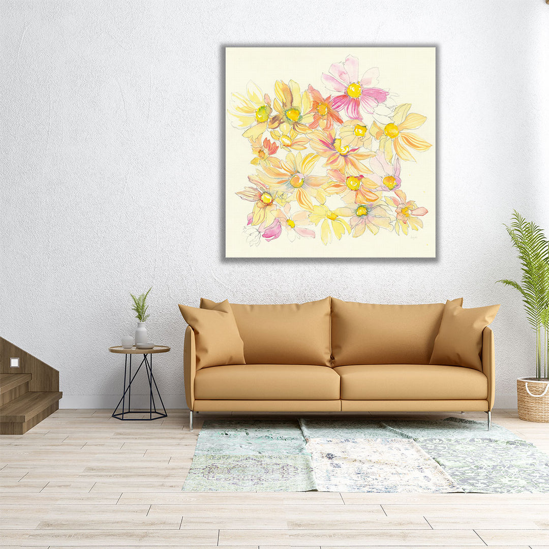 Pastel Garden Daisies - Canvas Print Wall Art