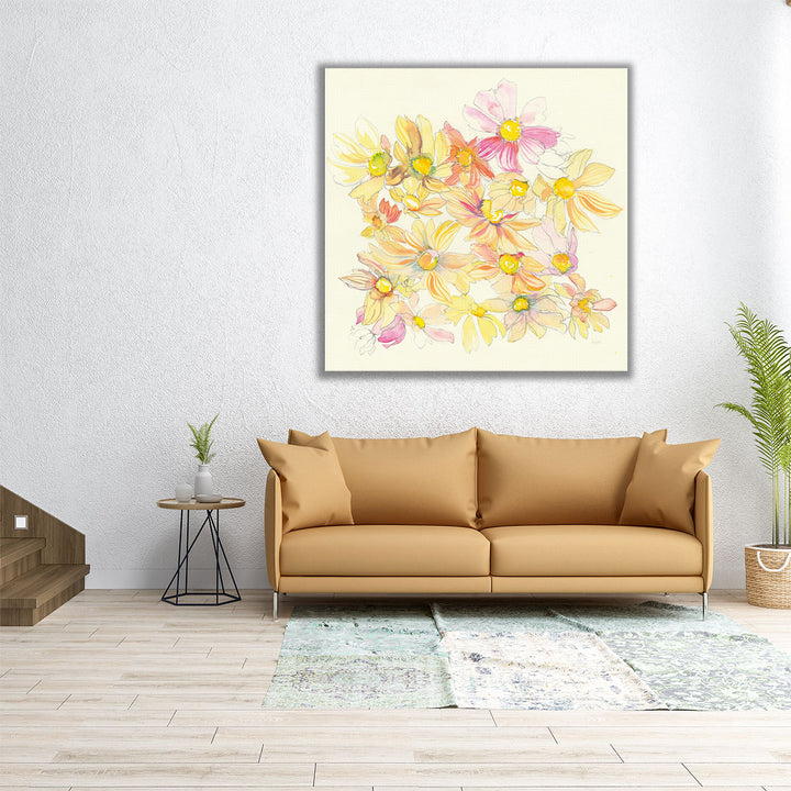 Pastel Garden Daisies - Canvas Print Wall Art