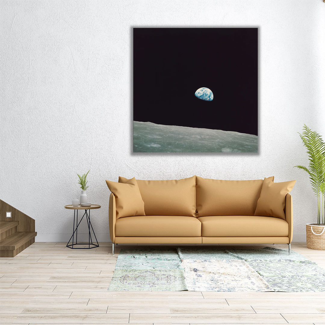 First Earth Rise Black and White - Canvas Print Wall Art