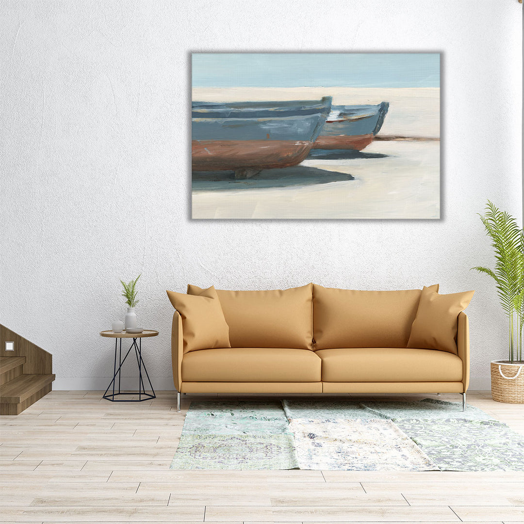 Beached Blue Boats I - Canvas Print Wall Art