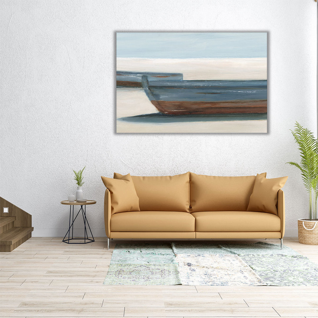 Beached Blue Boats II - Canvas Print Wall Art