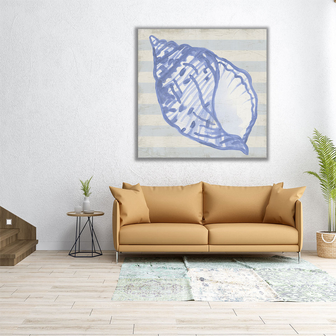 Blue Shell on Stripes I - Canvas Print Wall Art