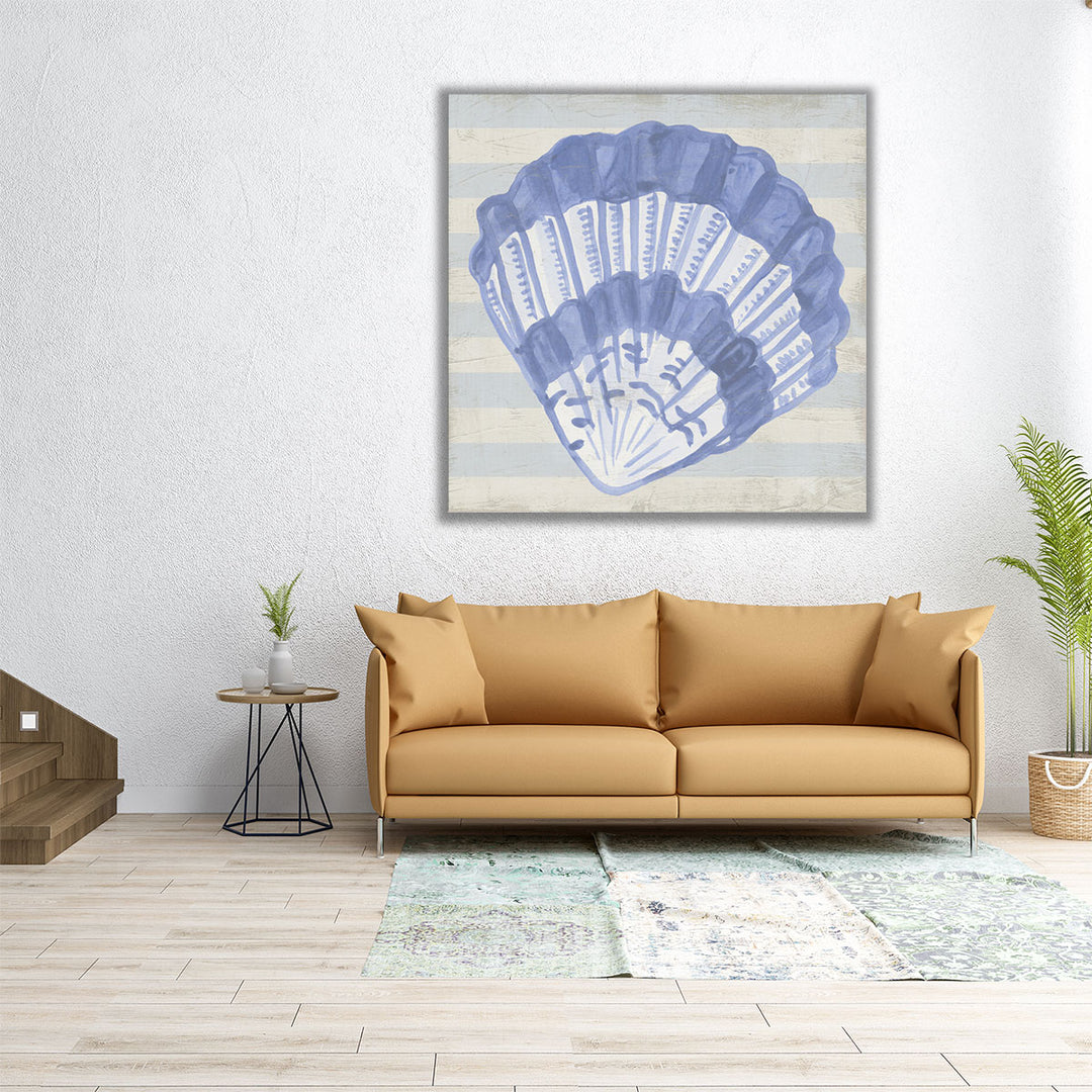 Blue Shell on Stripes II - Canvas Print Wall Art