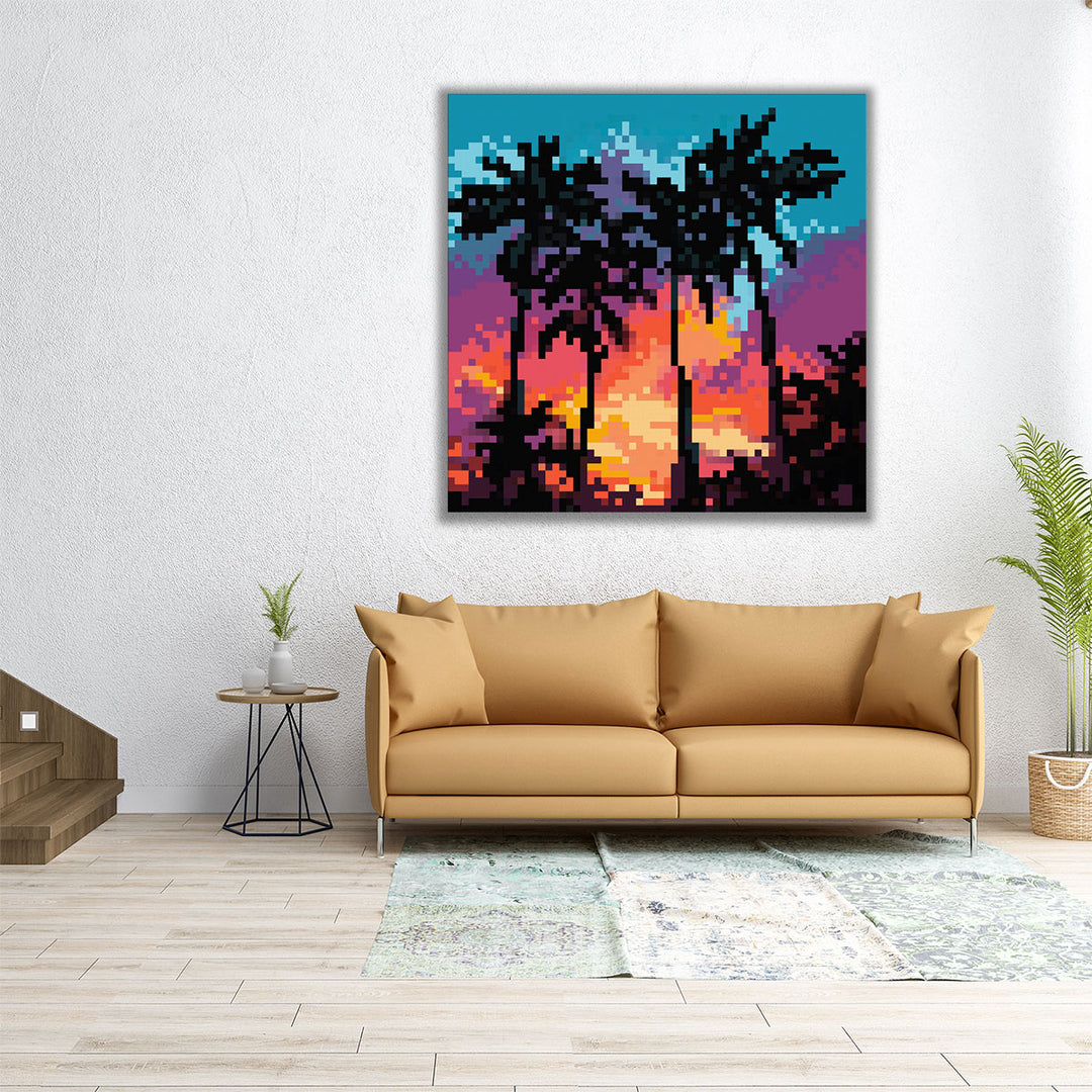 Pixel Palm Sunset I - Canvas Print Wall Art