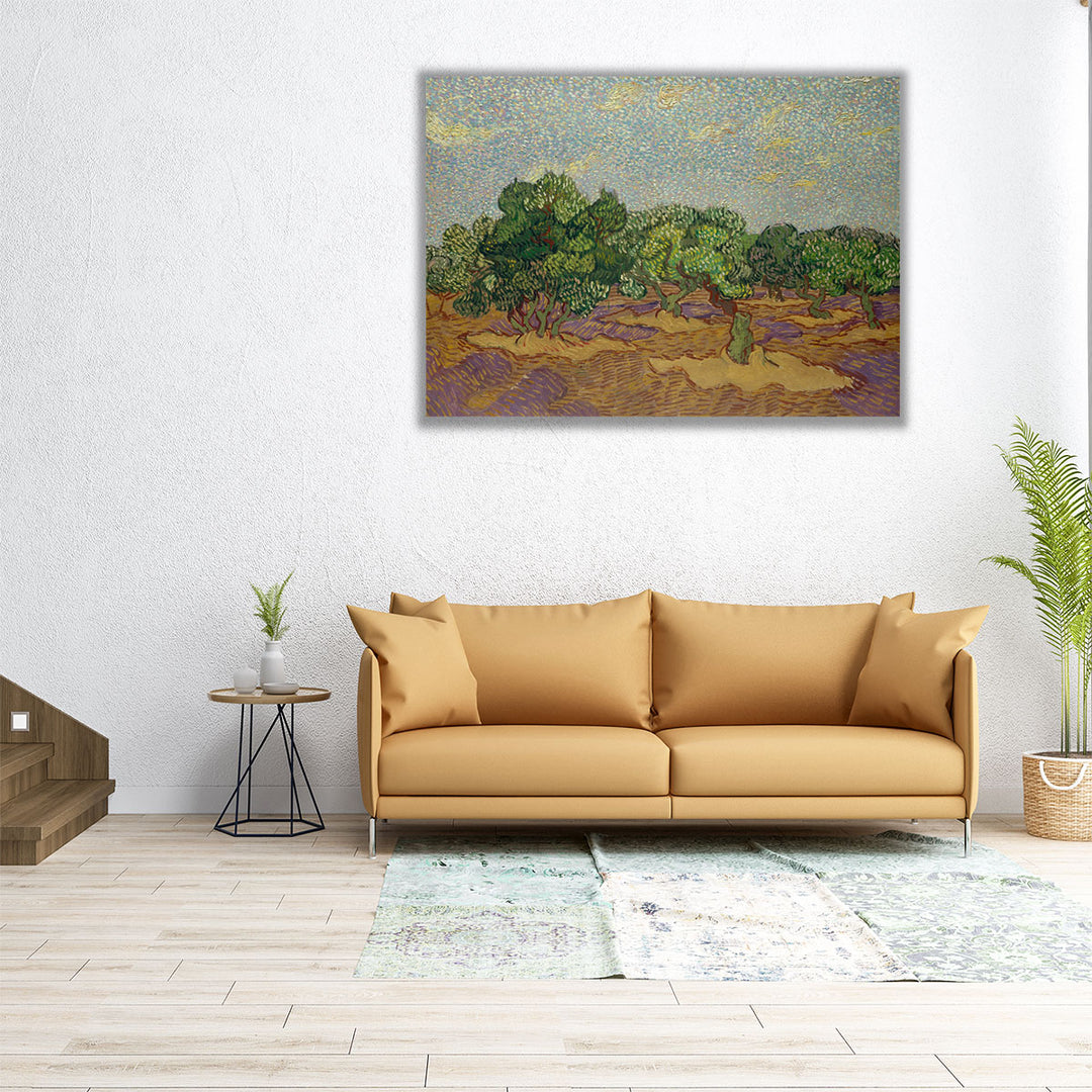 40x30 canvas with olive trees and woodland view