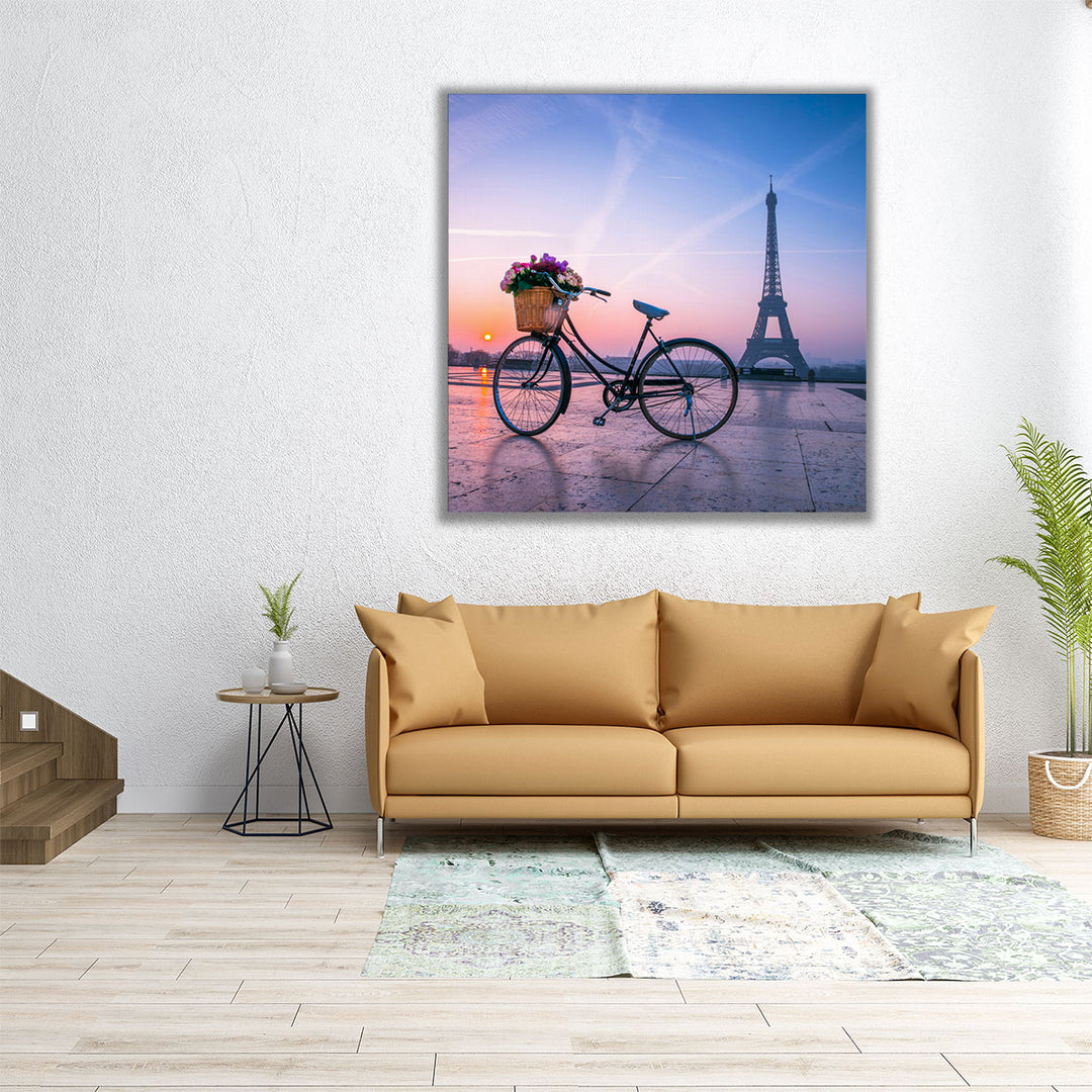 Bicycle with a Basket of Flowers - Canvas Print Wall Art