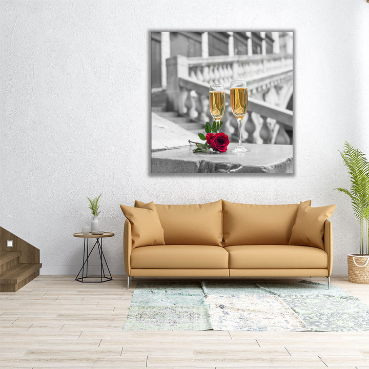 Champagne Glasses on Rialto Bridge, Venice, Italy - Canvas Print Wall Art