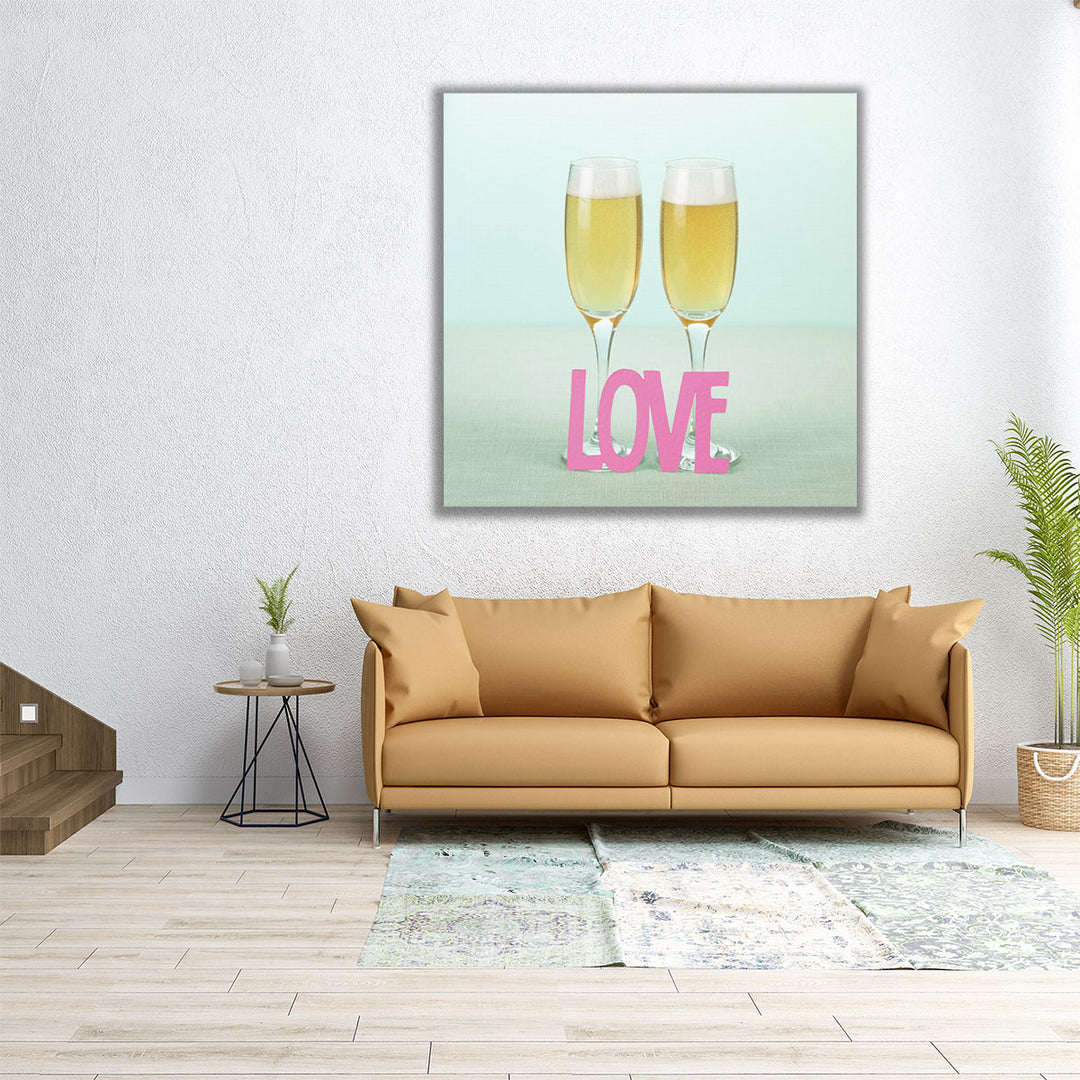 Champagne Glasses with the Letters Love - Canvas Print Wall Art