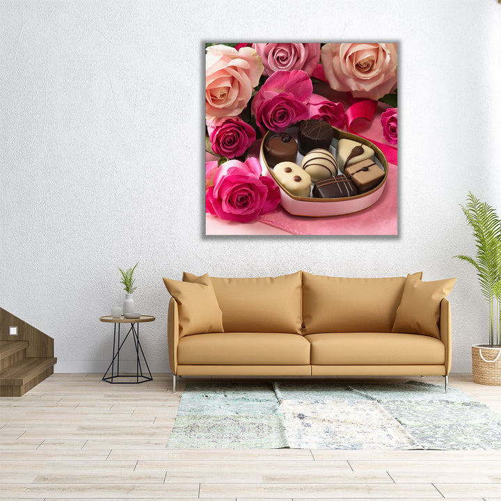 Chocolate Gift Box with Roses 2 - Canvas Print Wall Art