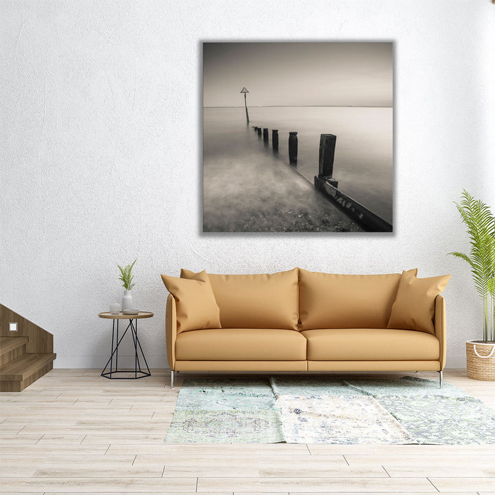 Groynes at Dusk, Hayling Island, UK - Canvas Print Wall Art