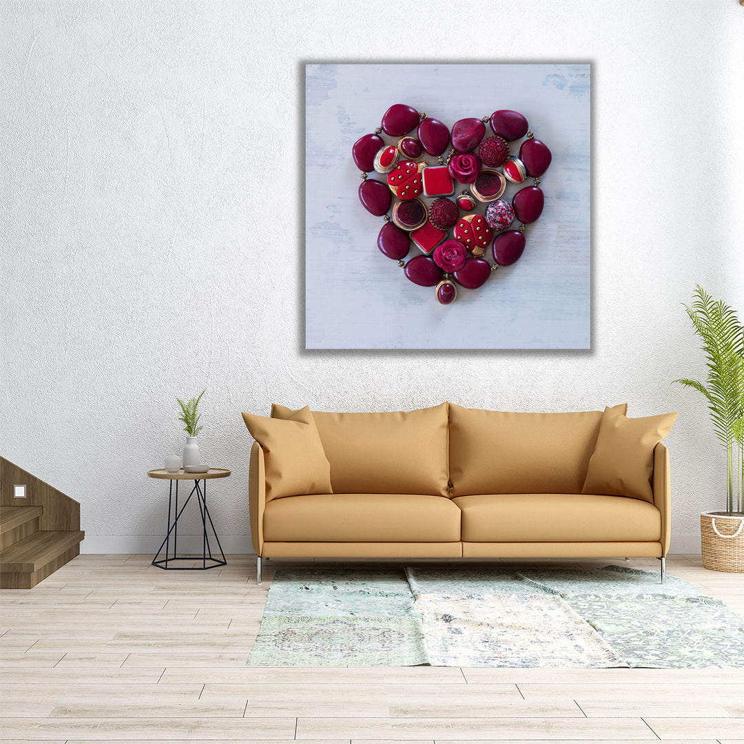 Heart Shaped Eclectic Jewellery - Canvas Print Wall Art