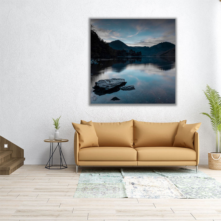 Rocks and Still Lake - Canvas Print Wall Art