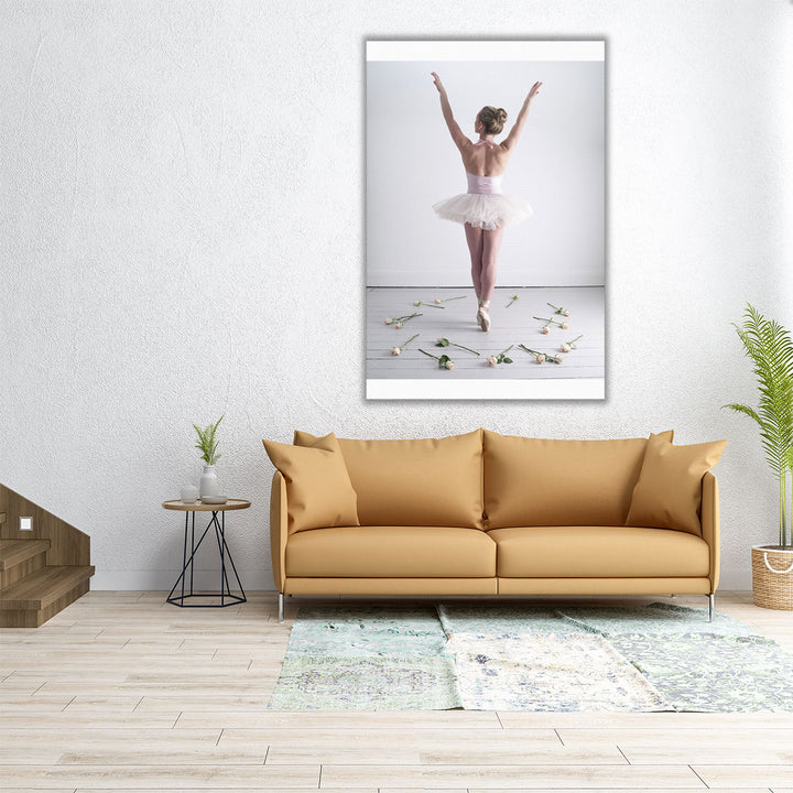 Young Ballerina Dancing with Roses on the Floor - Canvas Print Wall Art