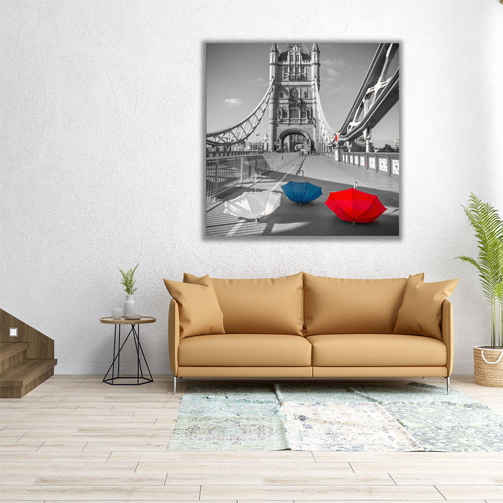 Colorful Umbrellas on Tower bridge - Canvas Print Wall Art