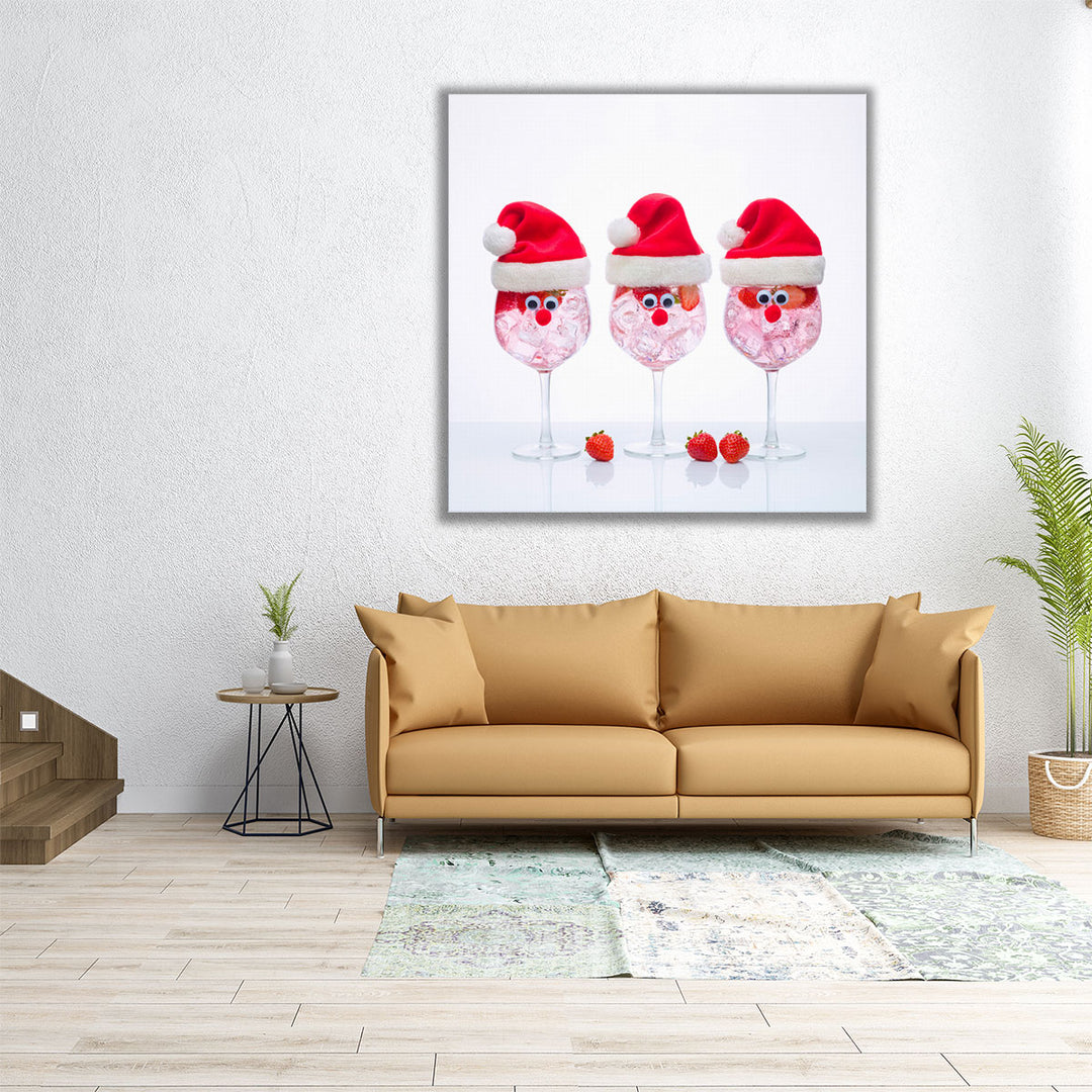 Glass of Gin with Santa Hat - Canvas Print Wall Art