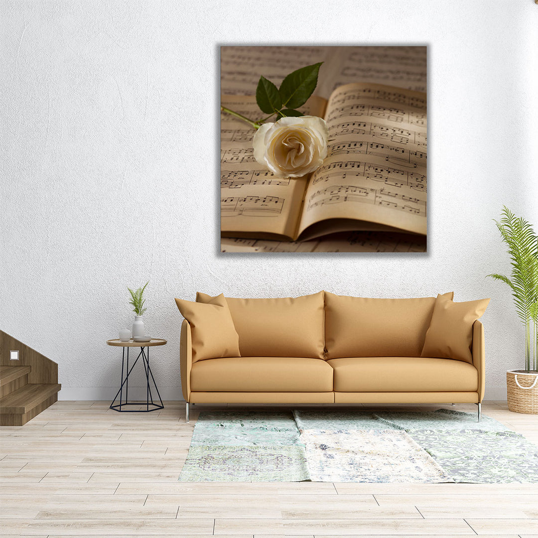 Rose on Musical Notes Book - Canvas Print Wall Art