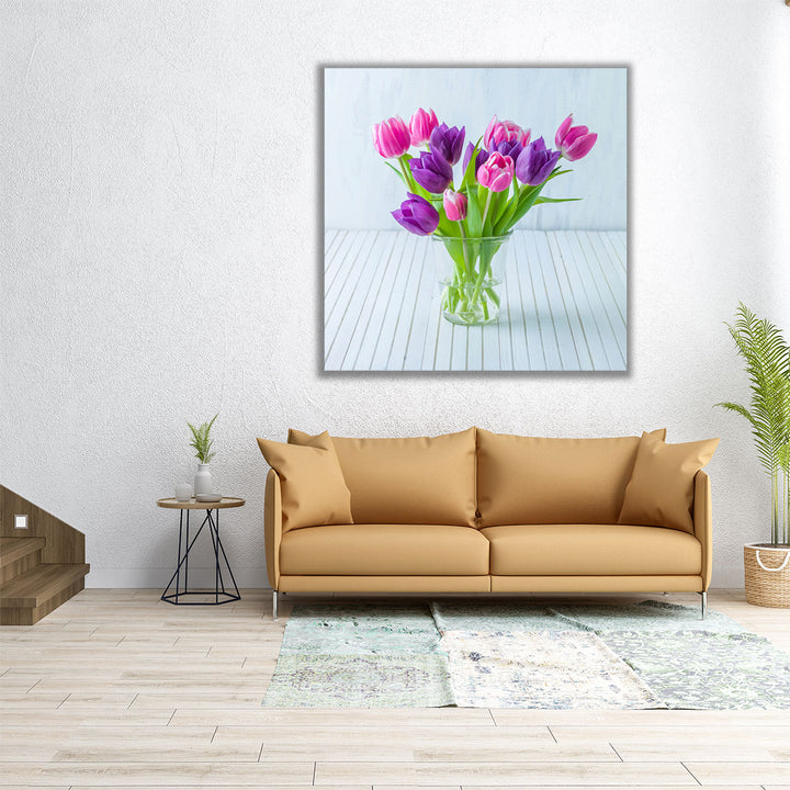 Tulip Flowers in Glass Jar - Canvas Print Wall Art