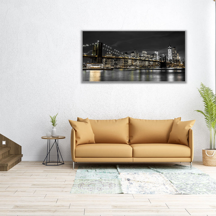 Brooklyn Bridge and Lower Manhattan Skyline at Dusk, New York - Canvas Print Wall Art