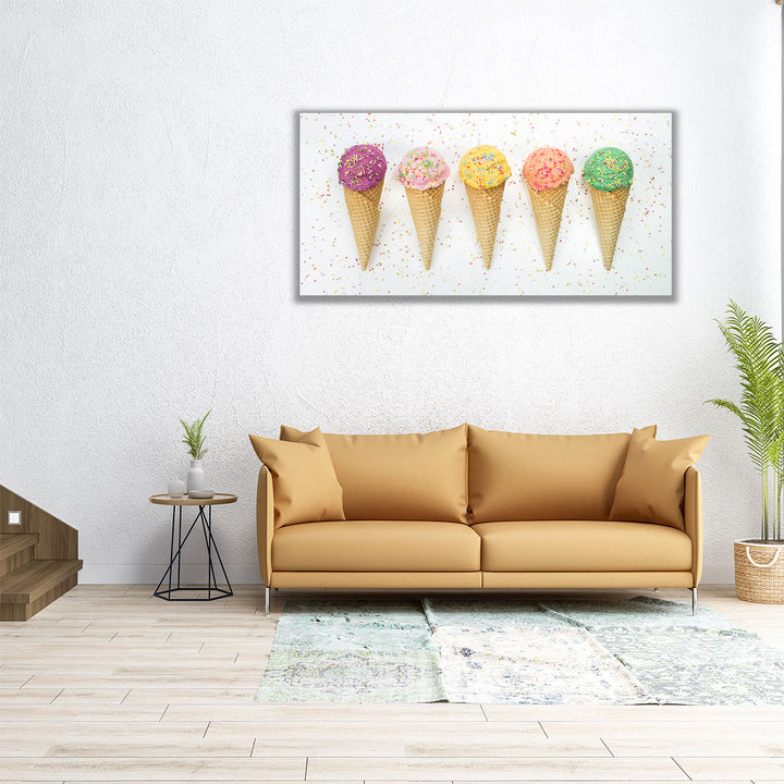 Five Ice Creams Cones in a Row - Canvas Print Wall Art