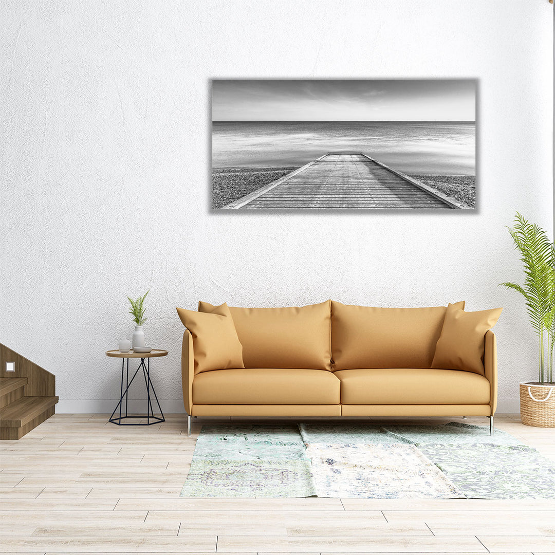 Jetty on Tranquil Beach - Canvas Print Wall Art