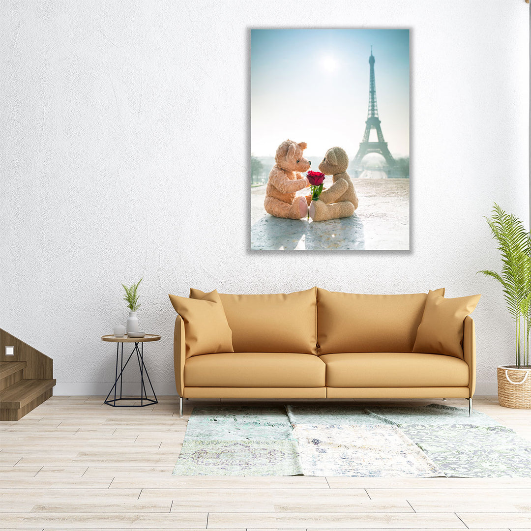 Two Teddy Bears With A Rose - Canvas Print Wall Art