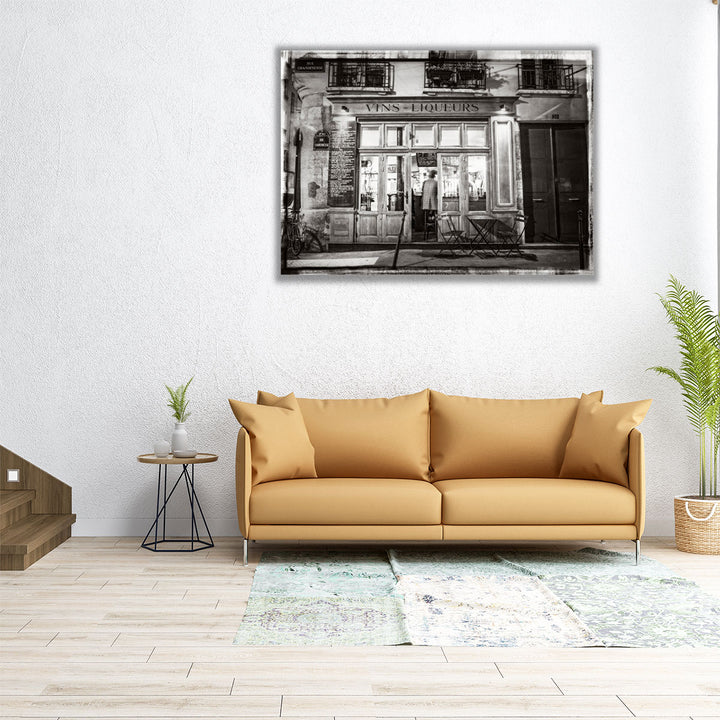 Bar In Paris Black And White - Canvas Print Wall Art