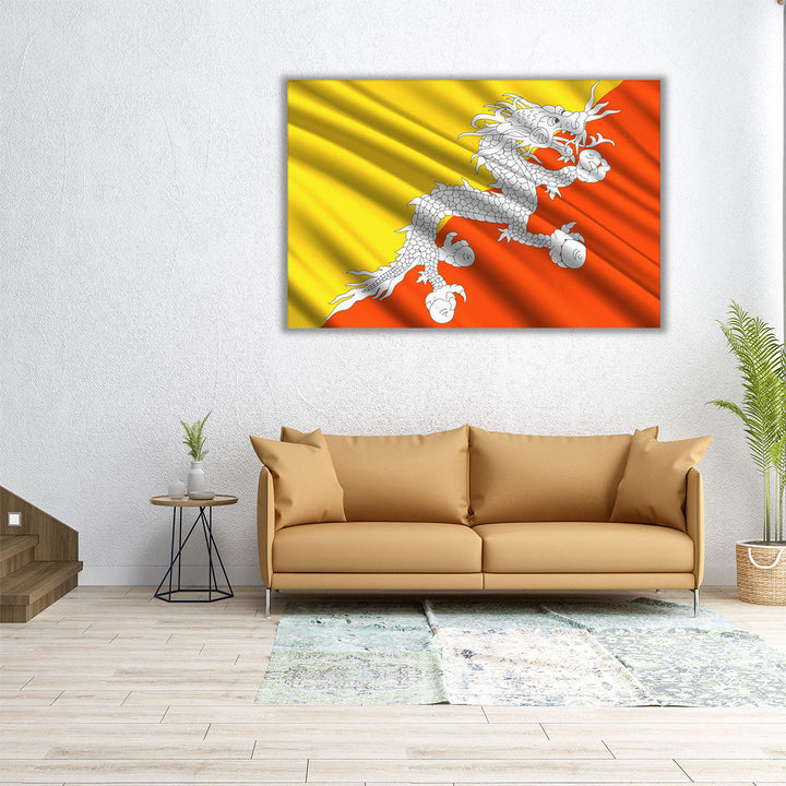 Bhutan Flag Waving - Canvas Print Wall Art